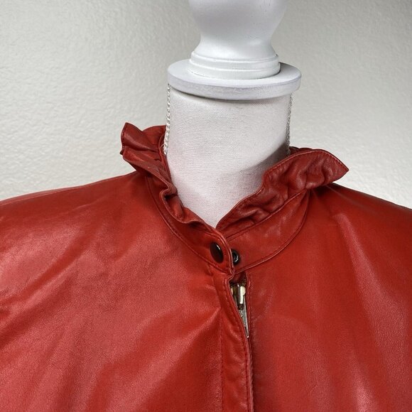 Vintage Triangles - Tannery West Jacket Womens Red Sz 5 Leather Ruffle 80's 90's - Picture 4 of 16